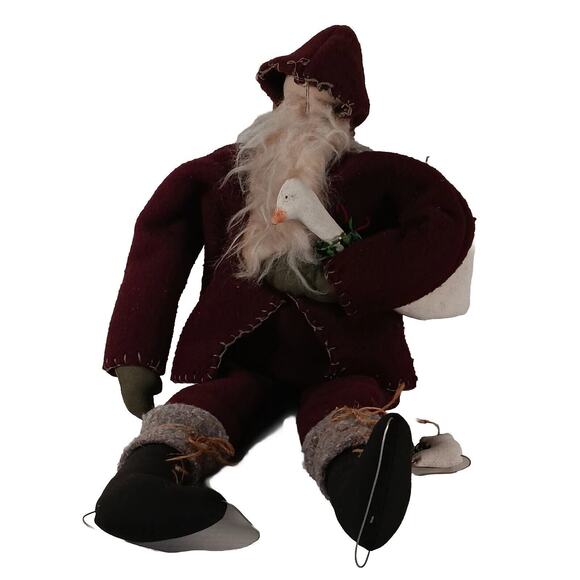 Primitive Father Christmas Old World Santa Holding Goose Shelf Sitting 23" - Picture 1 of 16